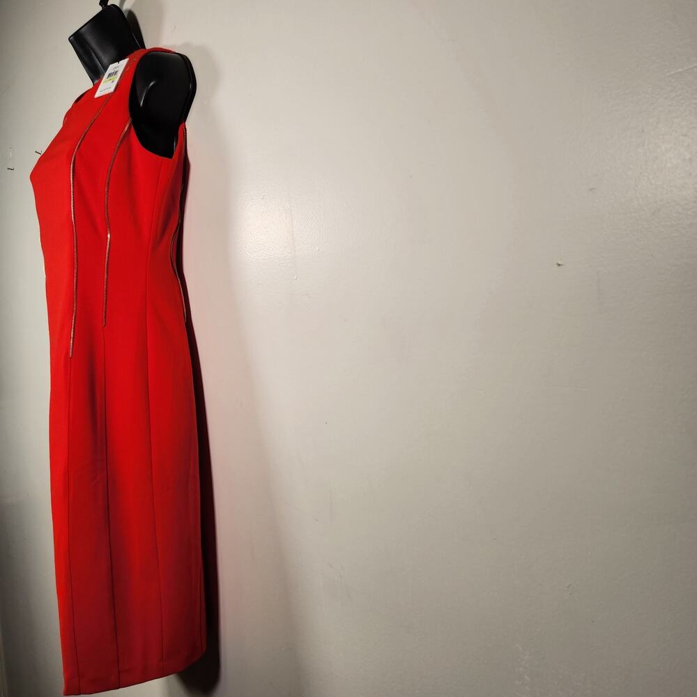 CALVIN KLEIN Knee Length Sleeveless Dress Women 4 Tango Red Gold Zipper Career - Picture 7 of 12